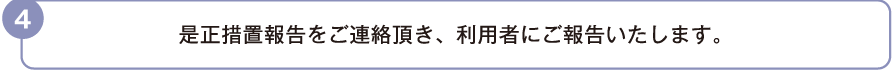 是正措置報告をご連絡頂き、利用者にご報告いたします。